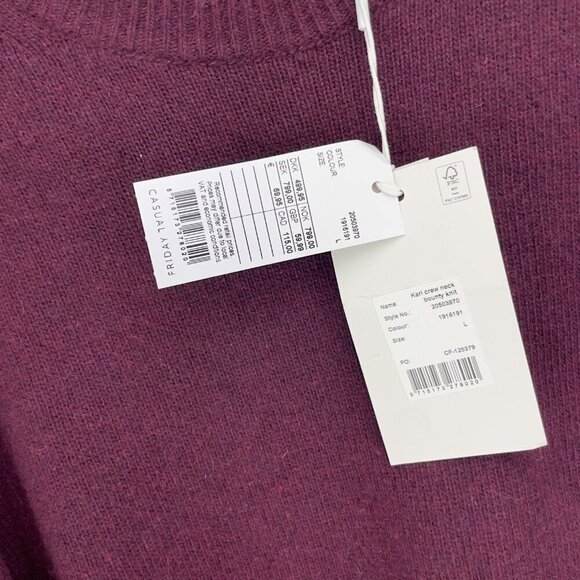 CASUAL FRIDAY NWT Karl Wool Crew Neck Preppy Burgundy Red Pullover Sweater Sz L - Picture 6 of 9